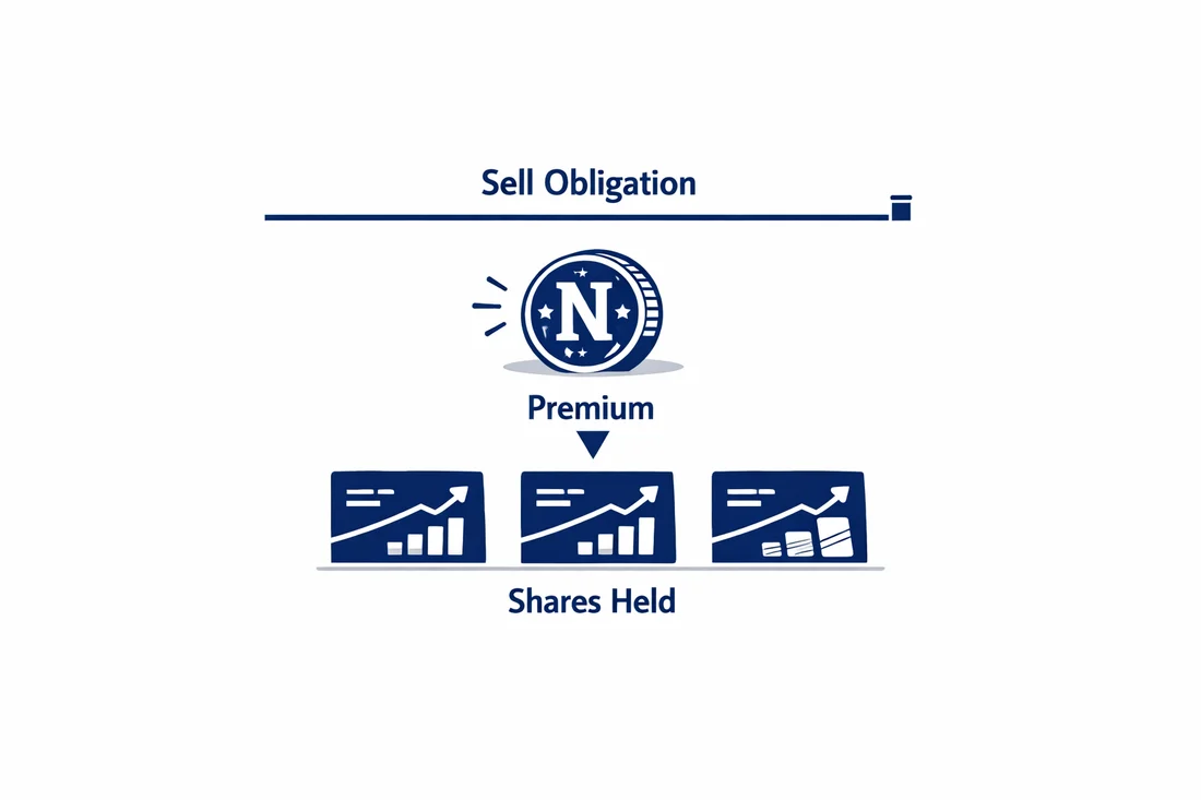 Selling a covered call: collecting a premium against shares you hold, with an obligation to sell at the strike